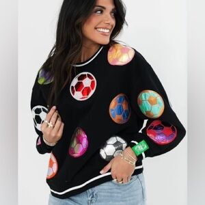 QUEEN OF SPARKLES Black and Red Soccer Patch Sweatshirt
